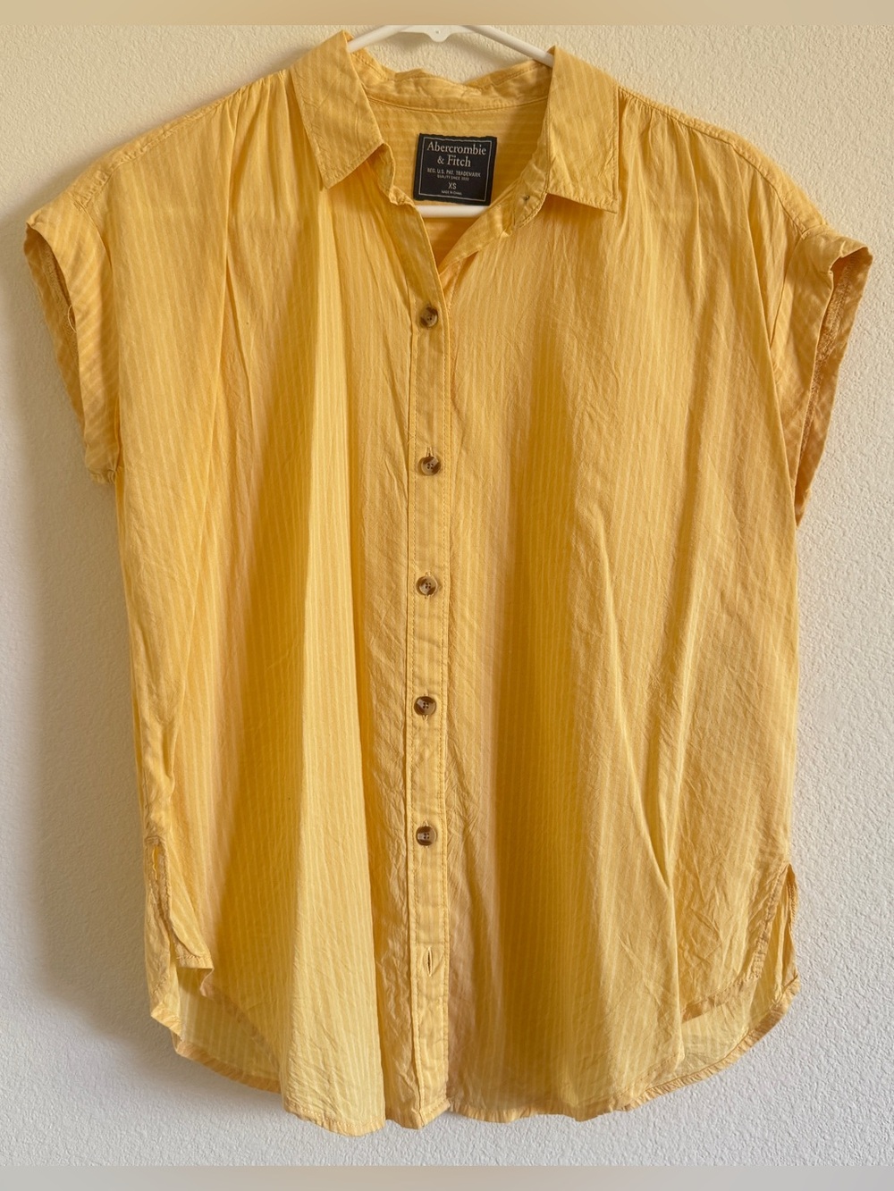 Abercrombie & Fitch Striped Button Down Top in Yellow Size XS